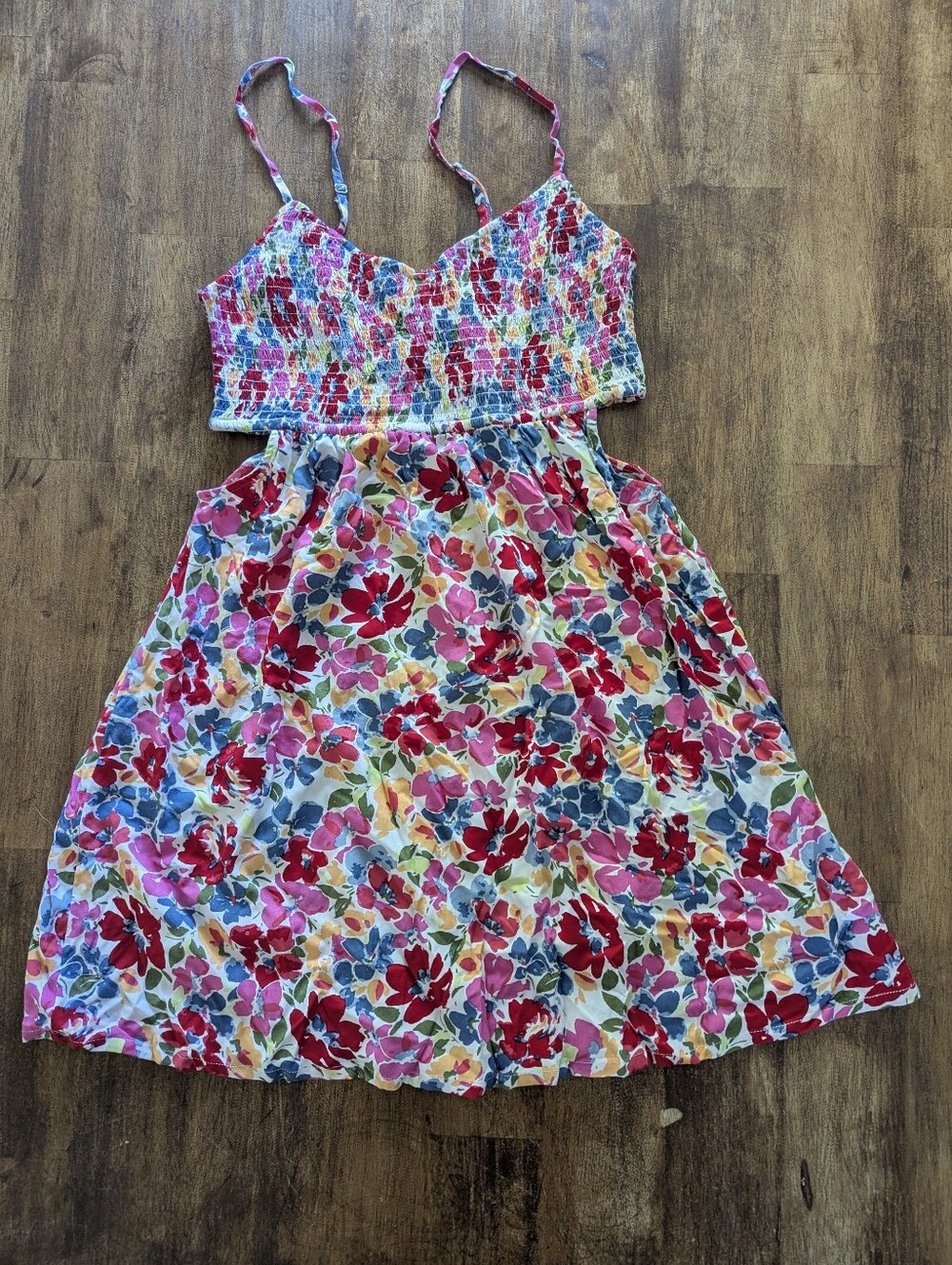 Roxy Floral Smocked Sundress - Pink, Red & Blue